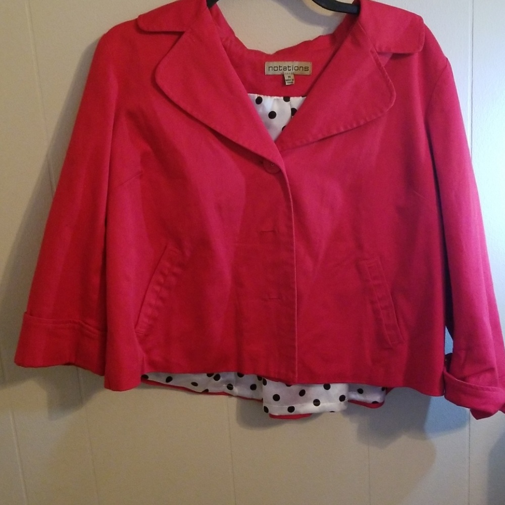 Red blazer with polka dot detail